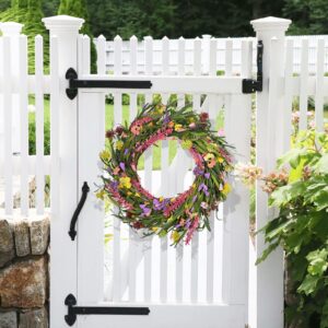 Martine Mall 22 Inch Daisy and Lavender Wreath Wildflower Spring Summer Wreath Floral Wreath Artificial Flower with Berry Wreath for Front Door Garden Party Wedding Home Decor