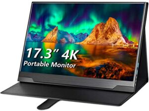 cocopar portable monitor 4k - 17.3 inch uhd freesync hdr ips 130% srgb 3840x2160 lightweight eye care computer display with type-c mini dp hdmi for xbox ps4/5 switch laptop pc mac, with smart case