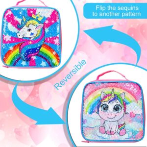 AGSDON 3PCS Unicorn Backpack for Girls, 16" Little Kids Sequin Preschool School Bookbag and Lunch Box