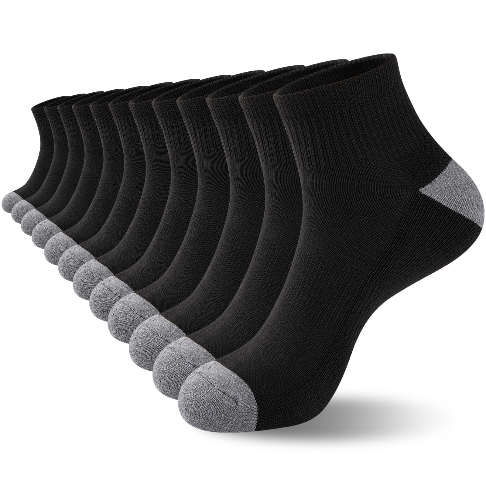 COOVAN 12 Pairs Mens Cushion Ankle Socks Men 12 Pack Low Cut Comfort Breathable Casual Quarter Socks