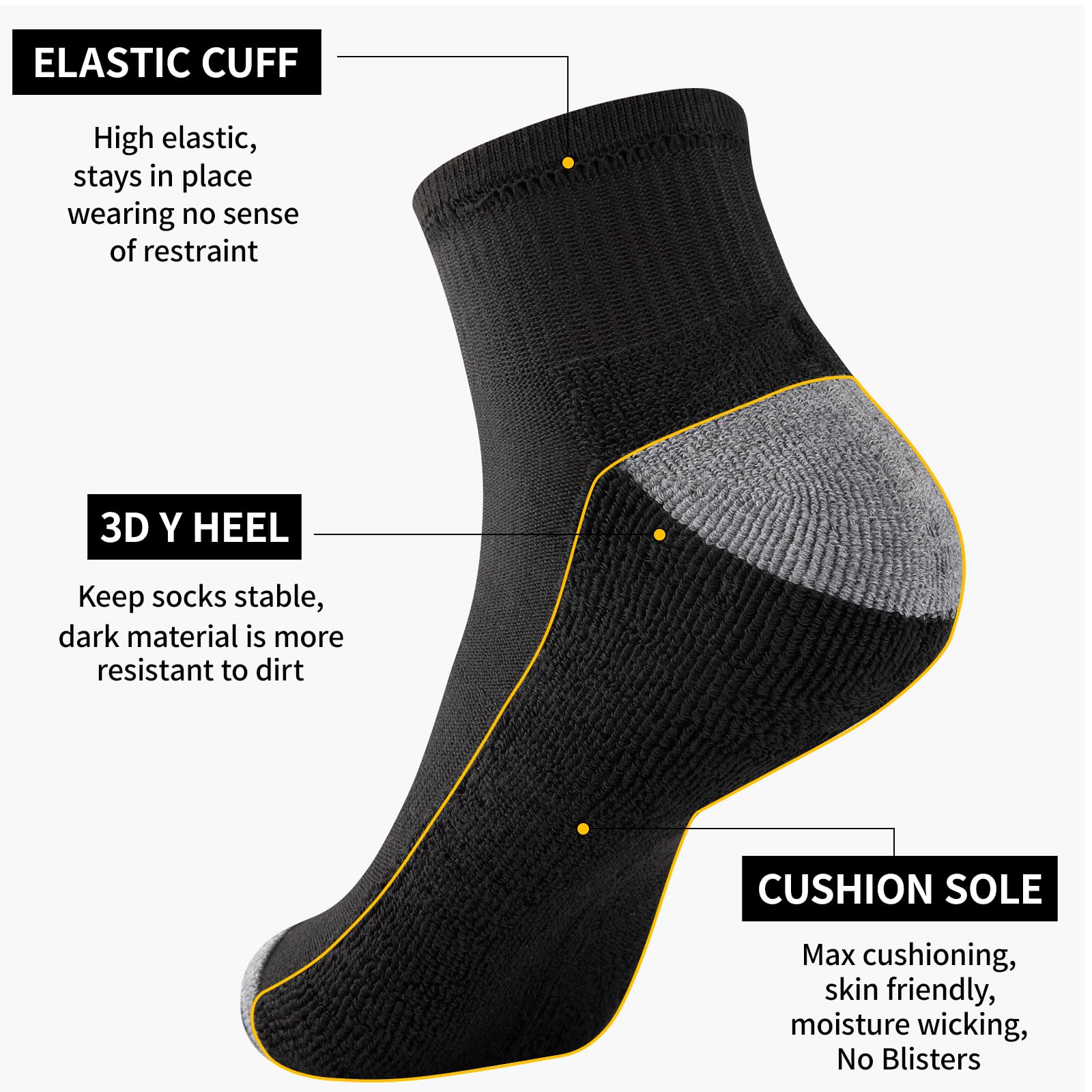 COOVAN 12 Pairs Mens Cushion Ankle Socks Men 12 Pack Low Cut Comfort Breathable Casual Quarter Socks