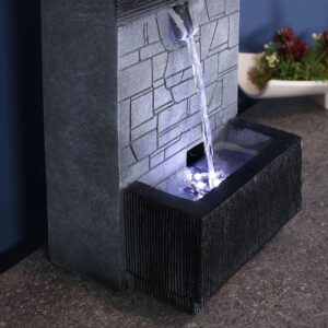 Sunnydaze Tiered Brick Wall 13-Inch Tabletop Fountain with LED Light - Electric Submersible Pump with Adjustable Flow