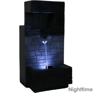 Sunnydaze Tiered Brick Wall 13-Inch Tabletop Fountain with LED Light - Electric Submersible Pump with Adjustable Flow