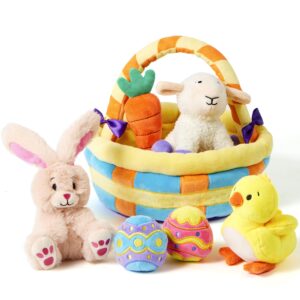 JOYIN 7 Pcs Easter Basket Plushies playset Easter Basket Stuffers Toys for Easter Party Favors Plush Easter Basket for Kids of All Ages