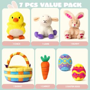 JOYIN 7 Pcs Easter Basket Plushies playset Easter Basket Stuffers Toys for Easter Party Favors Plush Easter Basket for Kids of All Ages