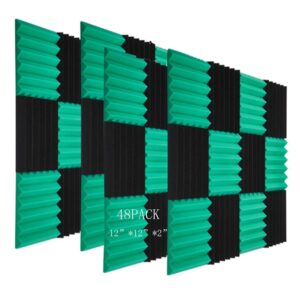 hwliyutai 48pack black&green acoustic foam panels 2" x 12" x 12" soundproofing studio foam wedge tiles fireproof - top quality - ideal for home & studio sound insulation (48pack, black&green) …