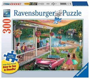 ravensburger 16438 summer at the lake 300 piece large pieces jigsaw puzzle for adults - every piece is unique, softclick technology means pieces fit together perfectly