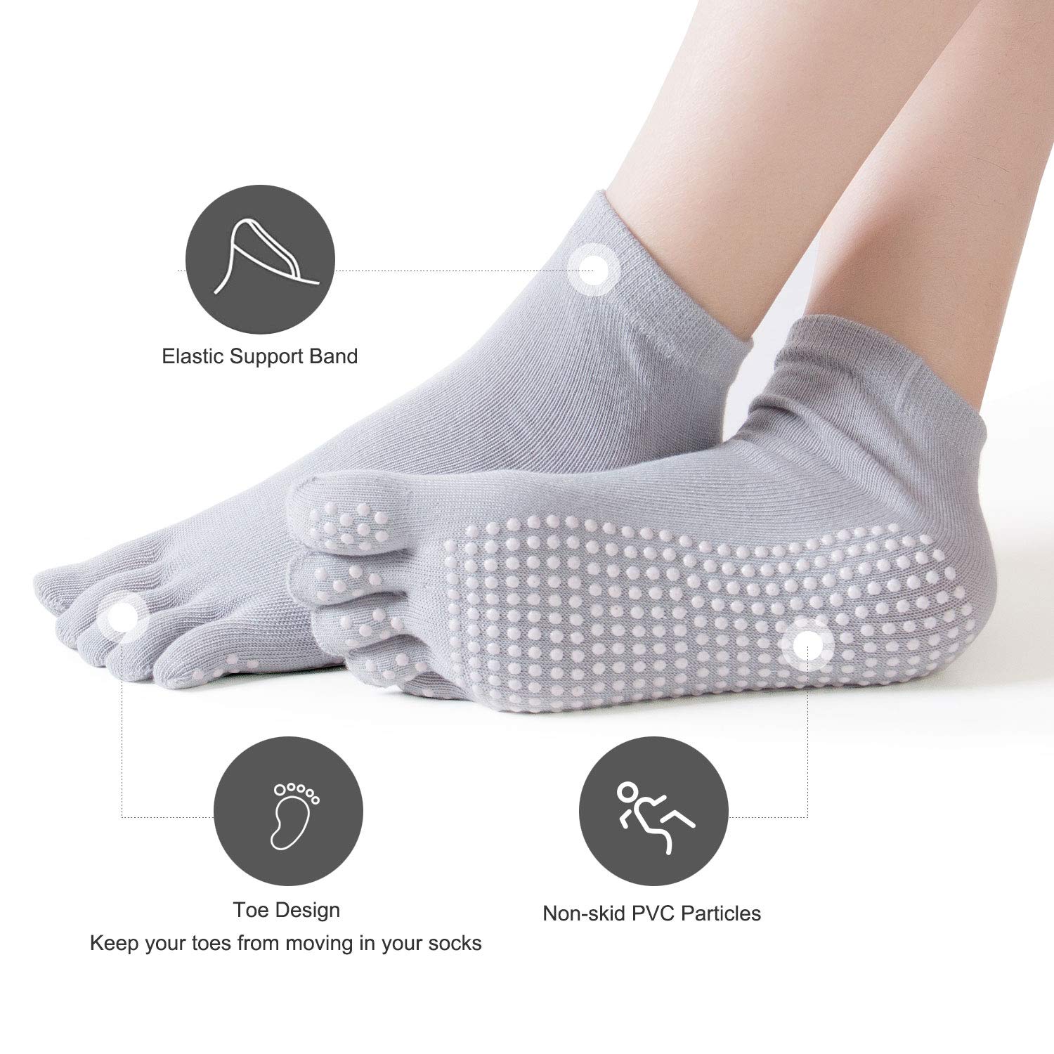 CAFANDY Yoga Toe Socks with Grips for Women Non-slip Socks for Pilates Barre Fitness Dance 4 Pairs