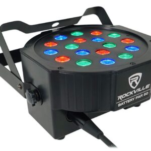 (4) Rockville Battery PAR 50 Rechargeable LED DMX DJ Club Wash Up-Lights+Remote