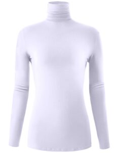 womens long sleeve turtleneck lightweight pullover slim shirt top white medium