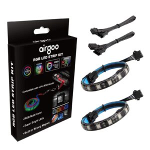 airgoo pc rgb led strip light, 36 leds 2pcs 12inch magnetic led strip for motherboards 12v 4pin rgb led header, easy to install with magnets or back self-adhesive