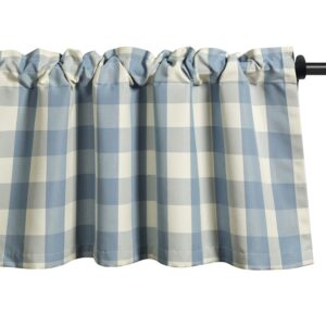 vogol buffalo check valance for windows, blue and white kitchen garden farmhouse valance 18 inch long rod pocket valance for small windows, one panel