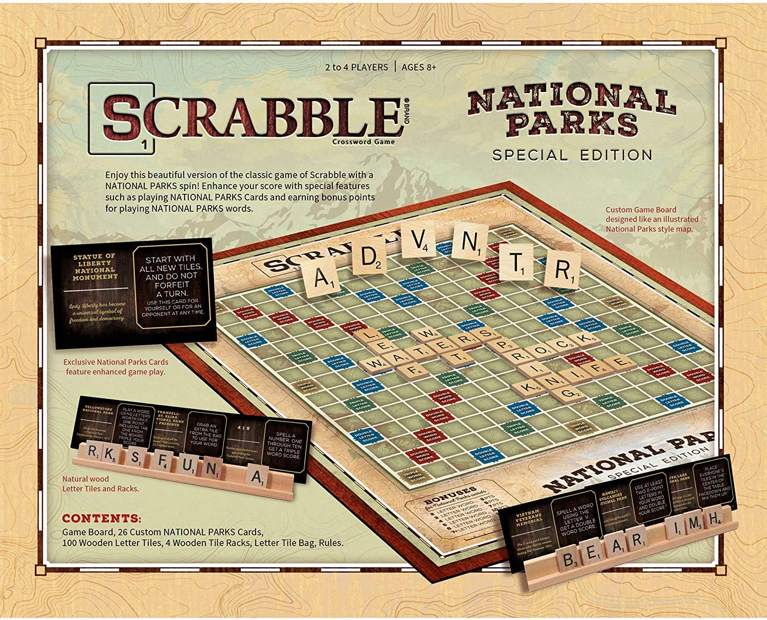 USAopoly Scrabble: National Parks | Ages 8+ | 2-4 Players | 1 Set, Brown