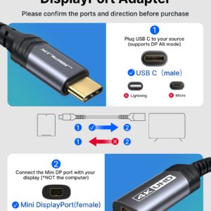 JSAUX USB Type C to Mini DisplayPort Adapter 4K@60Hz, C to Mini Display Port Dongle Cable, Compatible with MacBook Pro 2019 2018, Dell XPS, Samsung Galaxy S21 S20 Plus-Grey