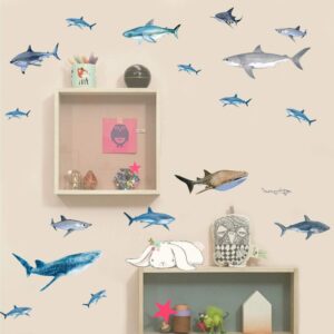 IARTTOP Ocean Animal Shark Wall Decal, Under The Sea Marine Life Theme Sticker for Kids Room Bathroom Nursery Undersea Fishes Wall Art Decor (35Pcs)