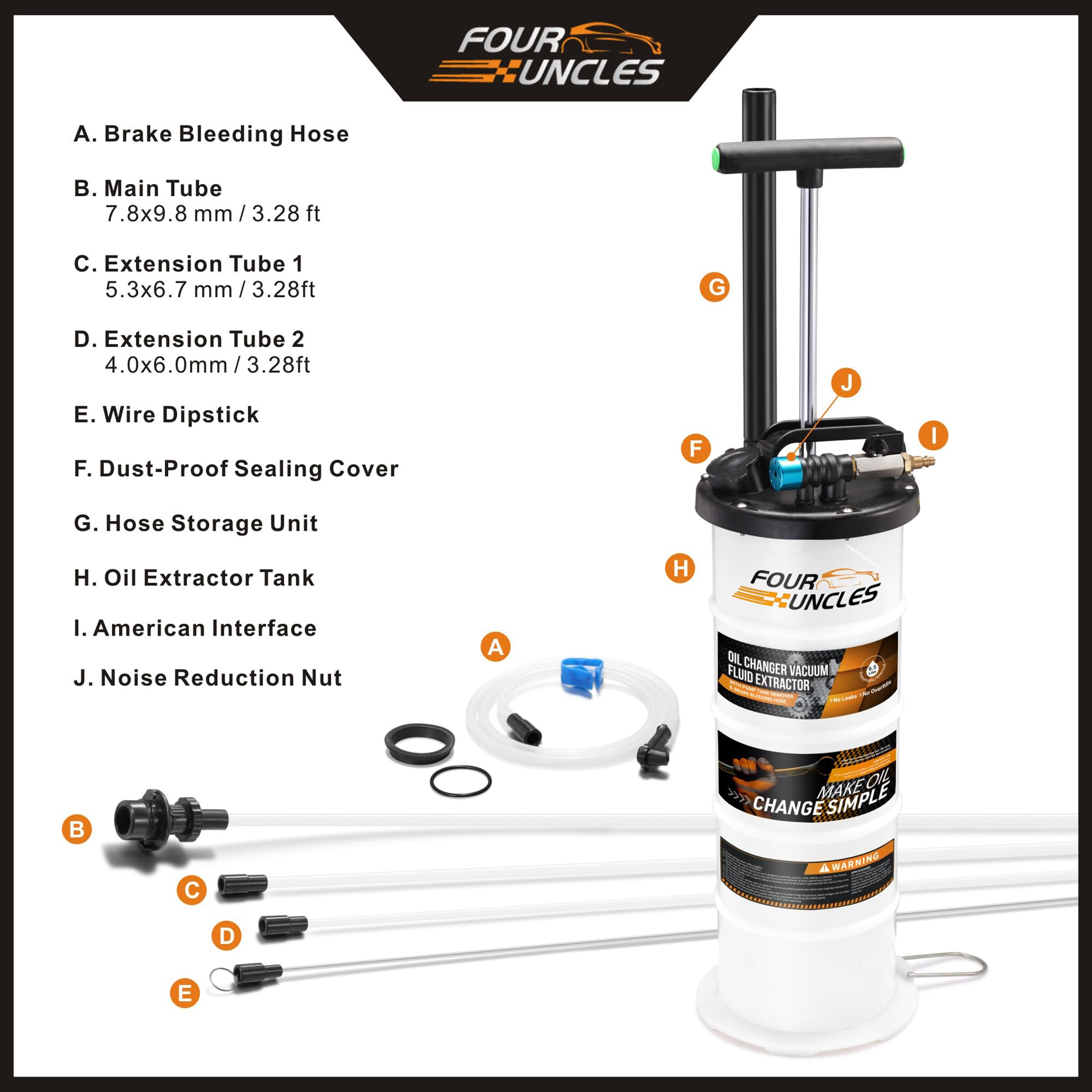 FOUR UNCLES 6.5L Oil Extractor - Pneumatic/Manual Vacumm Fluid Extractor with Pump Tank Remover & 4 Tubes and A Brake Bleeding Hose