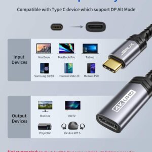 JSAUX USB C to DisplayPort Adapter 4K@60Hz, Type C to Display Port Cable Adapter Compatible with iPhone 15 Pro Max, MacBook Pro 2019 2018, Surface Book, Dell XPS, Samsung Galaxy S24 S23 Note 20-Grey