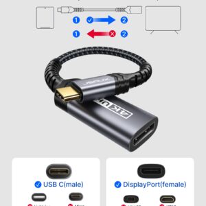 JSAUX USB C to DisplayPort Adapter 4K@60Hz, Type C to Display Port Cable Adapter Compatible with iPhone 15 Pro Max, MacBook Pro 2019 2018, Surface Book, Dell XPS, Samsung Galaxy S24 S23 Note 20-Grey