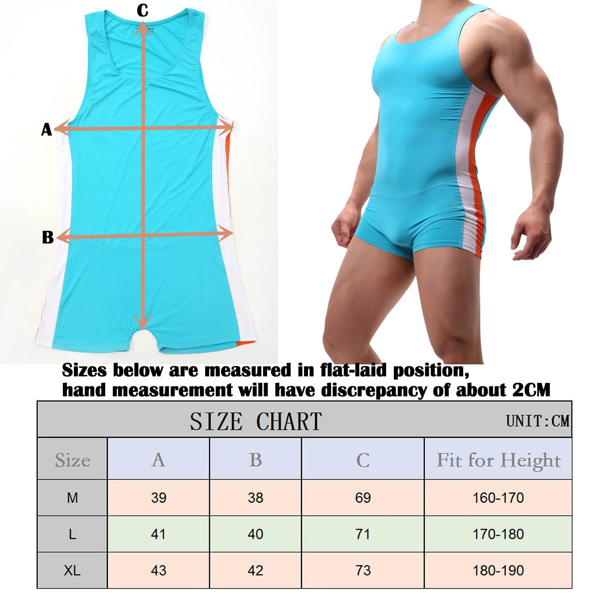 YUFEIDA Men's Athletic Supporters Bodysuit Slim Fit Active Wrestling Leotard Stretchy Base Layers Jumpsuit Boxer Singlet (M, SkyBlue)