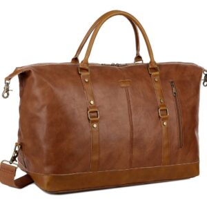 BAOSHA Leather Travel Duffel Tote Bag Overnight Weekender Bag Oversized for Men and Women HB-14 (Brown)