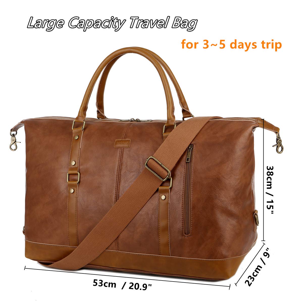 BAOSHA Leather Travel Duffel Tote Bag Overnight Weekender Bag Oversized for Men and Women HB-14 (Brown)