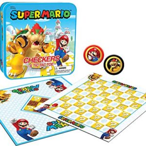 USAOPOLY Super Mario Checkers & Tic-Tac-Toe Collector's Game Set for 2 players | Featuring Mario & Bowser | Collectible Checkers and TicTacToe Perfect for Mario Fans, Model Number: CM005-637-002001-06