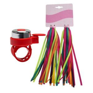 besportble 2pairs bike streamers ribbons+ 1 bicycle bell set scooter grips tassels bike accessories for kids boys girls(random color tassels and red bell)