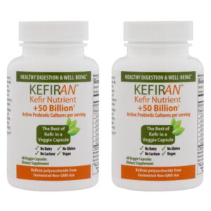 lane innovative - kefiran, vegetable capsules, kefir nutrient + 50 billion active probiotic cultures, supports optimal digestive health (60 servings) | 2-pack