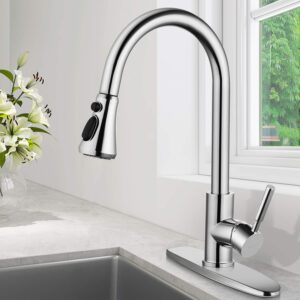 soka single handle kitchen faucet stainless steel high arc modern style aquablade sweep, stream & spray fit for one & 3 hole