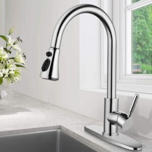 SOKA Single Handle Kitchen Faucet Stainless Steel High Arc Modern Style Aquablade Sweep, Stream & Spray Fit for One & 3 Hole