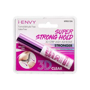 i-envy by kiss super strong hold 3d strip lash glue, waterproof brush-on false eyelash adhesive, latex-free, long-lasting & easy application, ideal for sensitive eyes (clear)