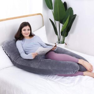 AS AWESLING Pregnancy Pillow, U Shaped Full Body Pillow, Nursing, Support and Maternity Pillow for Pregnant Women with Removable Velvet Cover (Grey)