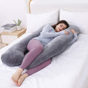 AS AWESLING Pregnancy Pillow, U Shaped Full Body Pillow, Nursing, Support and Maternity Pillow for Pregnant Women with Removable Velvet Cover (Grey)