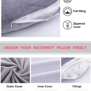 AS AWESLING Pregnancy Pillow, U Shaped Full Body Pillow, Nursing, Support and Maternity Pillow for Pregnant Women with Removable Velvet Cover (Grey)