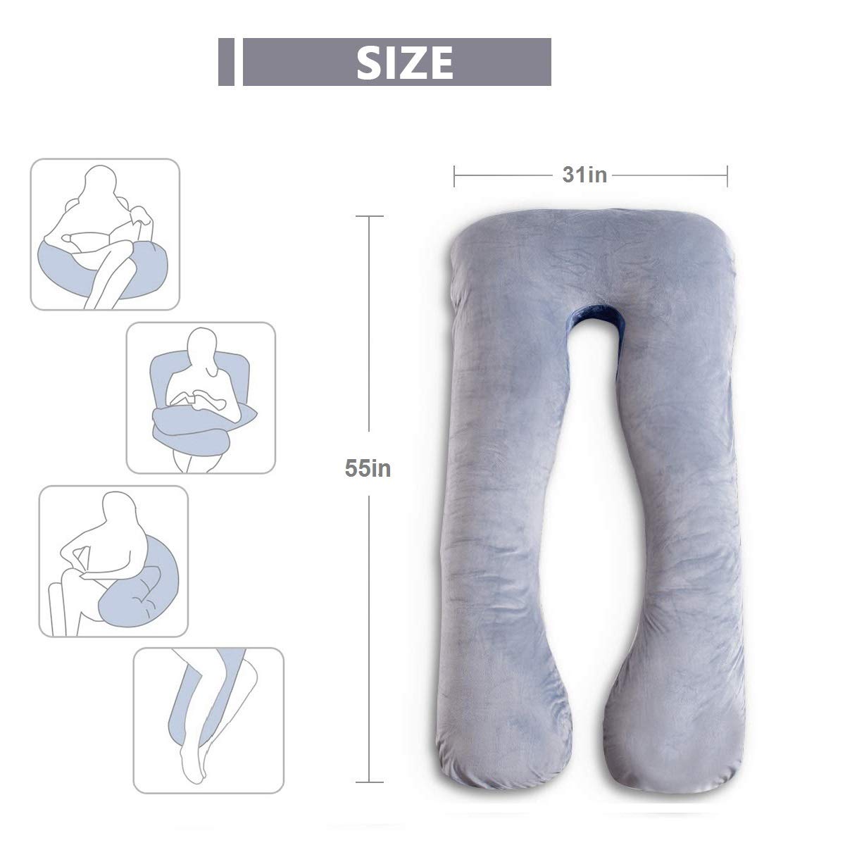 AS AWESLING Pregnancy Pillow, U Shaped Full Body Pillow, Nursing, Support and Maternity Pillow for Pregnant Women with Removable Velvet Cover (Grey)