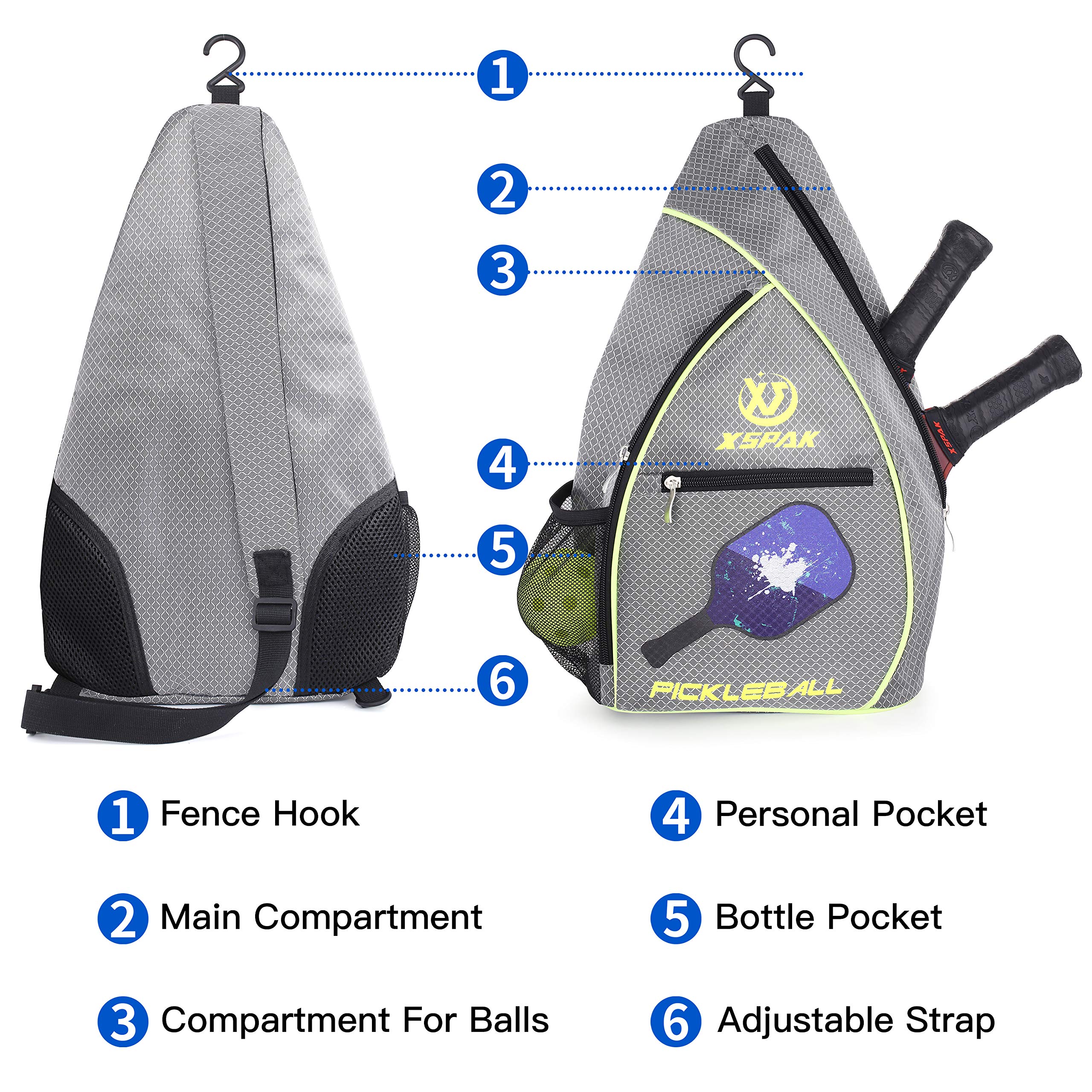 XS XSPAK Pickleball Paddles Set of 2 with Bag, Premium Graphite Craft Pickleball Paddles Set Including Backpack,1 Indoor Balls and 1 Outdoor Balls,Lightweight Pickleball Rackets,Polymer Honeycomb Core