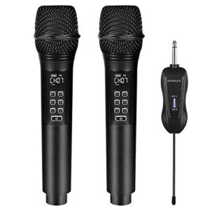 k28 rechargeable wireless microphone karaoke cordless microphone with volume & echo control and receiver, uhf handheld dynamic microphone for singing karaoke speech, black