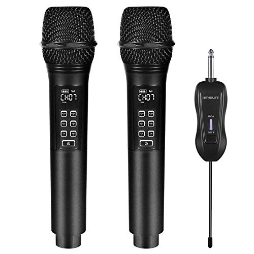 K28 Rechargeable Wireless Microphone Karaoke Cordless Microphone with Volume & Echo Control and Receiver, UHF Handheld Dynamic Microphone for Singing Karaoke Speech, Black