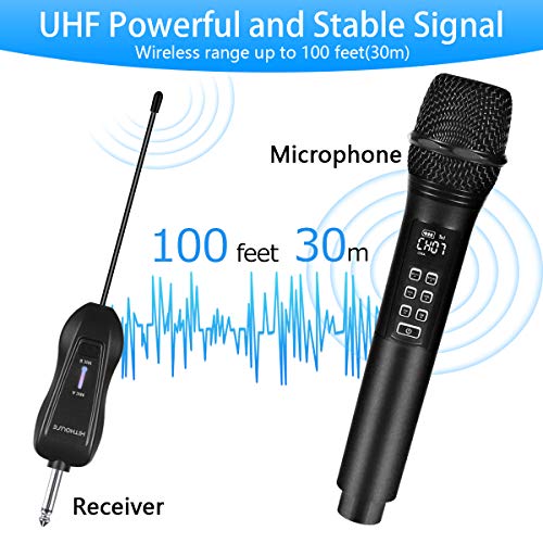 K28 Rechargeable Wireless Microphone Karaoke Cordless Microphone with Volume & Echo Control and Receiver, UHF Handheld Dynamic Microphone for Singing Karaoke Speech, Black