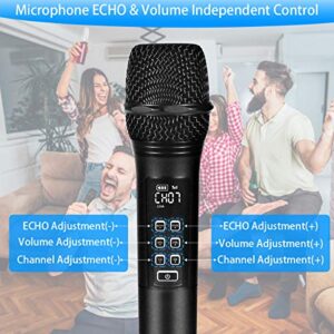 K28 Rechargeable Wireless Microphone Karaoke Cordless Microphone with Volume & Echo Control and Receiver, UHF Handheld Dynamic Microphone for Singing Karaoke Speech, Black