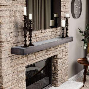 boscomondo 54 inch fireplace mantel - solid rustic wood - wall mounted floating farmhouse shelf - with invisible heavy duty metal bracket (54", grey)