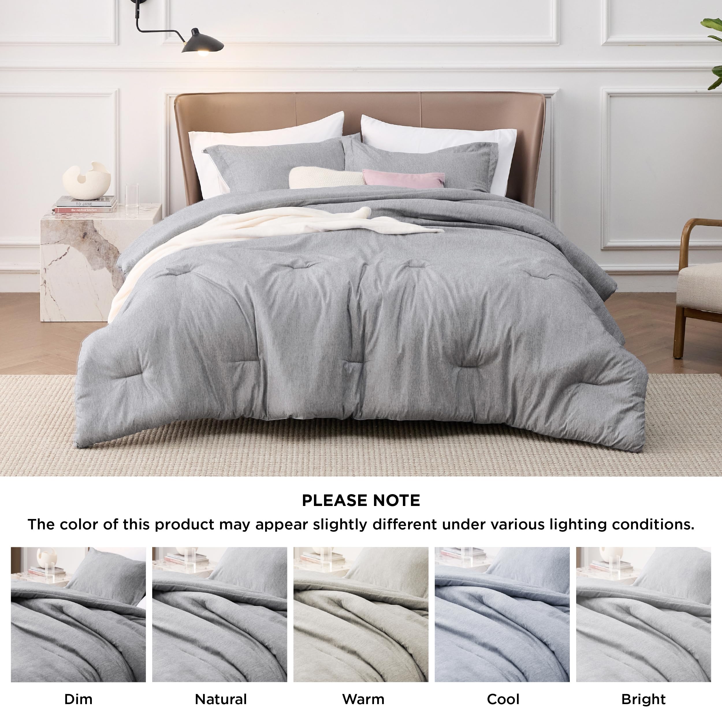 Bedsure King Comforter Set - Grey King Size Comforter, Soft Bedding for All Seasons, Cationic Dyed Bedding Set, 3 Pieces, 1 Comforter (104"x90") and 2 Pillow Shams (20"x36"+2")