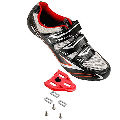 Venzo Bicycle Men's Road Cycling Riding Shoes - 3 Straps - Compatible with Look Delta & for Shimano SPD-SL - Perfect for Road Racing Bikes - Black - 7.5 US Men