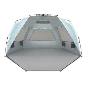 easthills outdoors instant shader enhanced (prints) deluxe xl beach tent 4-6 person pop up sun shelter 99" wide for family upf 50+ double silver coated with extended zippered porch coral