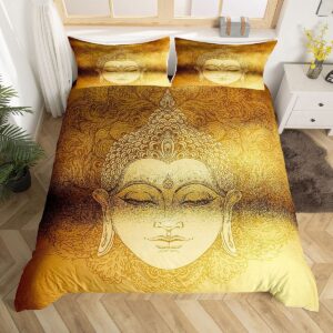 erosebridal golden mandala duvet cover king asian culture theme decor bedding set 3 pieces exotic retro style comforter cover for adult women teen kids ultra soft bedspread with zipper ties