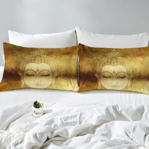 Erosebridal Golden Mandala Duvet Cover King Asian Culture Theme Decor Bedding Set 3 Pieces Exotic Retro Style Comforter Cover for Adult Women Teen Kids Ultra Soft Bedspread with Zipper Ties