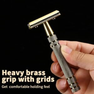 Double Edge Safety Razor Long Handle - Brass Bronze Blade Replaceable Razors,For Men Shaving Classic Razor,Reusable Metal Manual Shavers Close Comb