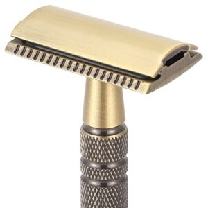 Double Edge Safety Razor Long Handle - Brass Bronze Blade Replaceable Razors,For Men Shaving Classic Razor,Reusable Metal Manual Shavers Close Comb