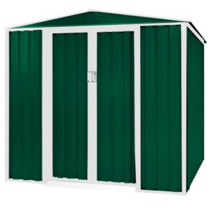 oakmont outdoor 4' × 6' storage shed walk-in garden tool house with double sliding doors, yard lawn (green)