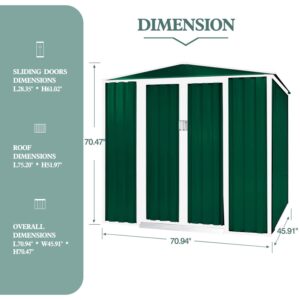 Oakmont Outdoor 4' × 6' Storage Shed Walk-in Garden Tool House with Double Sliding Doors, Yard Lawn (Green)